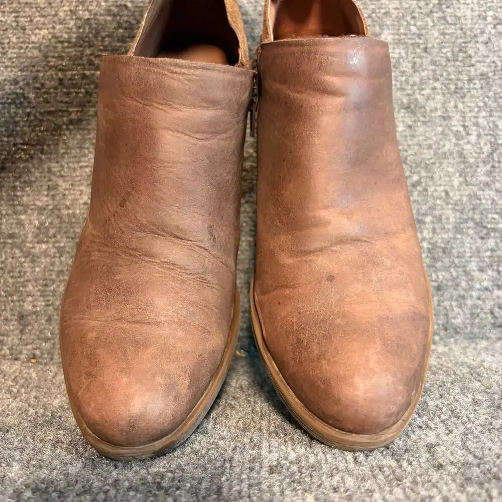 Korks Brown Leather Suede Block Heel Side Zip Ankle Booties Shoes Women Size 8